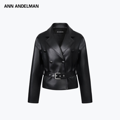 ANN ANDELMAN 秋冬新款双排扣绑带女士仿皮短外套银泰百货 301286