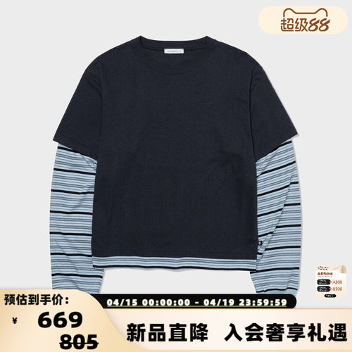 LOW CLASSIC 26春夏新款男女同款假两件拼接条纹T恤衫银泰百货