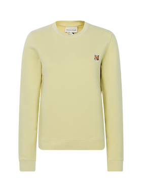 MAISON KITSUNE 春季新款淡黄色棉质狐狸小标刺绣女圆领套头衫