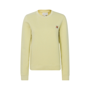 新款 MAISON KITSUNE 春季 淡黄色棉质狐狸小标刺绣女圆领套头衫