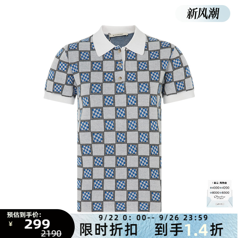 格子图案设计短袖商务套头POLO衫