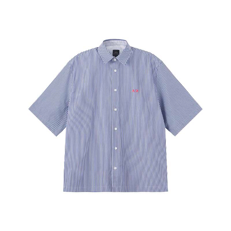 Armani Exchange春夏男士条纹AX宽松版休闲短袖衬衫银泰 300095