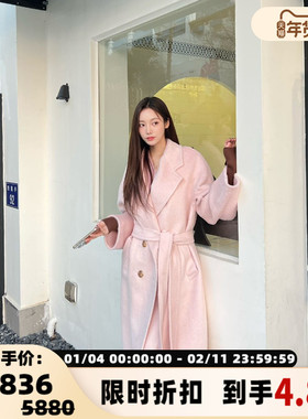 concise-white/简白 白鹿同款双排扣落肩大衣配可拆卸腰带301257