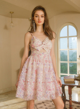 FLONAKED 粉色梦幻花田露背吊带连衣裙 300170