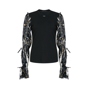 YCH女士日常褶皱棉质长袖 套头衫