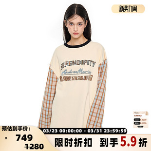 ANDREA 秋冬女士米色格子拼接字母卫衣银泰百货301489 MARTIN