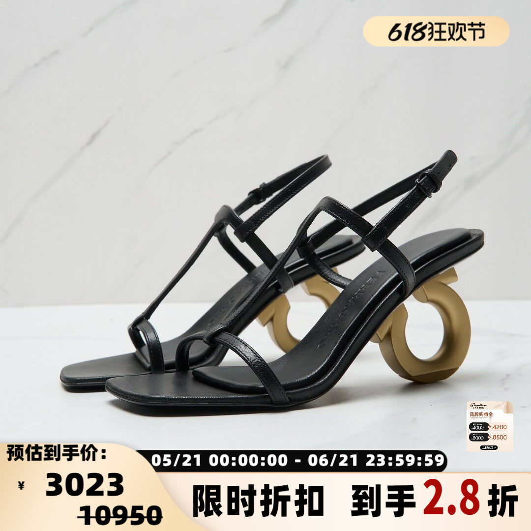 FERRAGAMO/菲拉格慕 女士羊皮革异形跟一字带凉鞋银泰百货 301596
