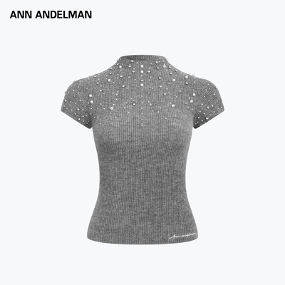 ANN ANDELMAN26春夏新款女珍珠钻饰短袖针织上衣银泰百货 301286