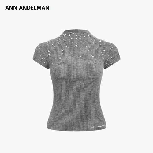 ANN ANDELMAN26春夏新款女珍珠钻饰短袖针织上衣银泰百货 301286