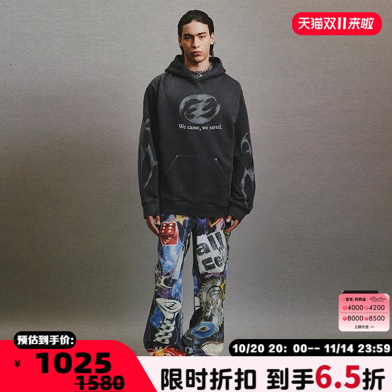 CEECLA24印花做旧风连帽卫衣