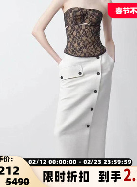 pushBUTTON 女士蚕丝羊毛纽扣毛呢半身裙银泰百货精品 301596