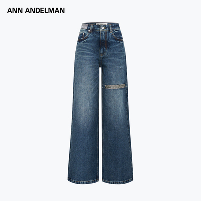 ANN ANDELMAN 26春夏女士镂空LOGO钻链直筒牛仔裤银泰百货 301286