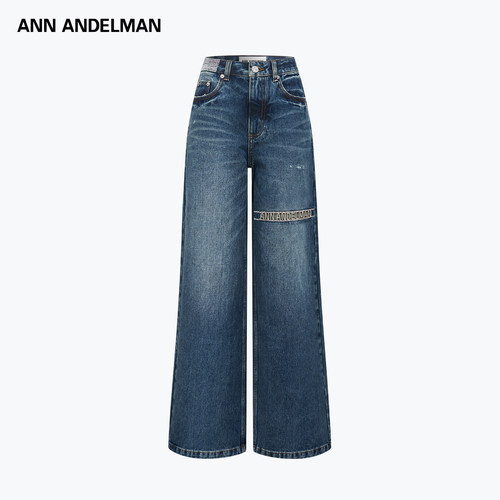 ANN ANDELMAN 26春夏女士镂空LOGO钻链直筒牛仔裤银泰百货 301286