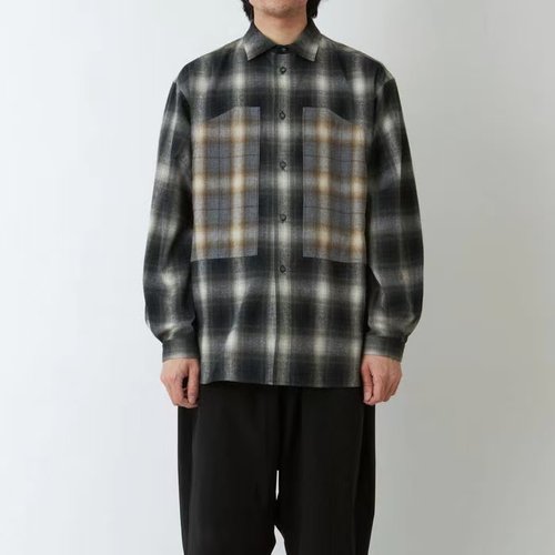 白山/WHITE MOUNTAINEERING 秋冬男士口袋格纹长袖衬衫银泰301524