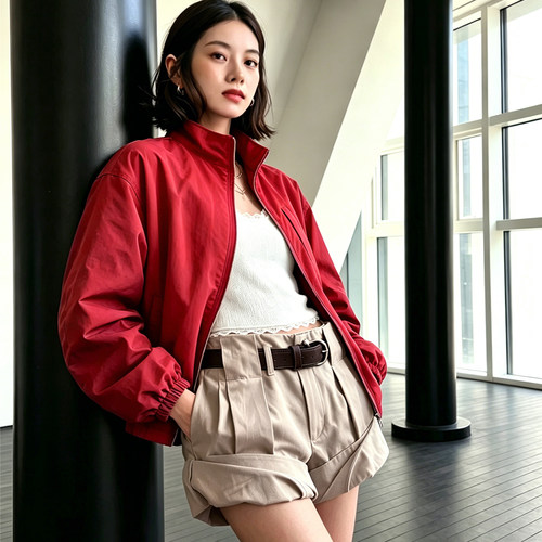 LOWCLASSIC女气质通勤捏褶短裤