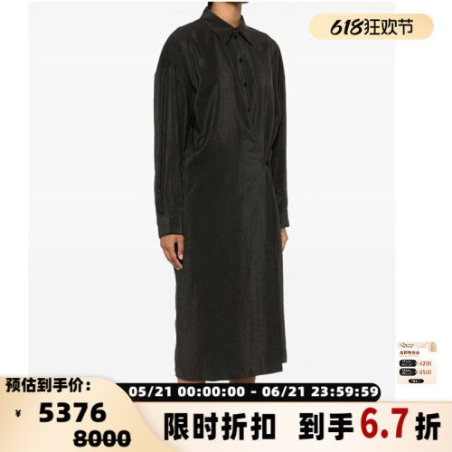 LEMAIRE 女士翻领侧系扣蚕丝混纺连衣裙银泰百货 301574