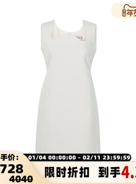 RECTO春季新款女士白色棉质波浪领修身收腰迷你连衣短裙A字裙