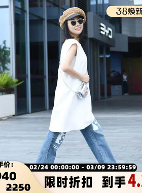 SJYP 春夏款女士人像印花牛仔裤银泰百货精品 301596