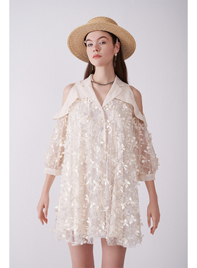 FLONAKED 女士繁花高定刺绣系列露肩连衣裙300170