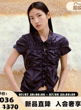 LOW CLASSIC 26春夏新款女士短款修身褶皱短袖衬衫 银泰百货