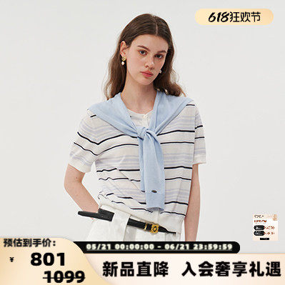 Three Quarters 26春夏女士条纹海军领披肩针织开衫银泰 301355