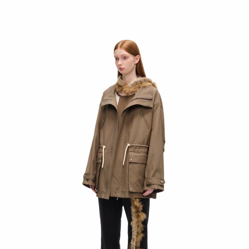 腰部抽绳多口袋工装风衣