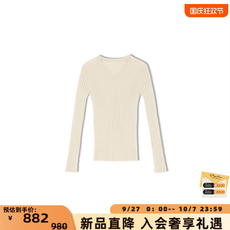 concise-white/简白 25秋冬女竖纹修身打底衫毛衫银泰百货 301257