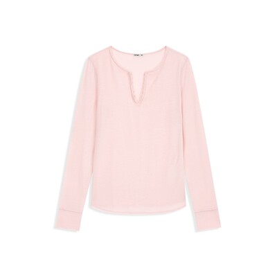 OPEN YY 26春夏新款女士纯色小清新圆领半开口长袖T恤银泰百货