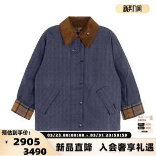 BARBOUR女士宽松翻领涂蜡夹克领格纹袖 301574 口英伦外套银泰百货