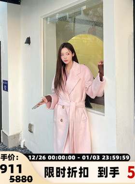 concise-white/简白 白鹿同款双排扣落肩大衣配可拆卸腰带301257