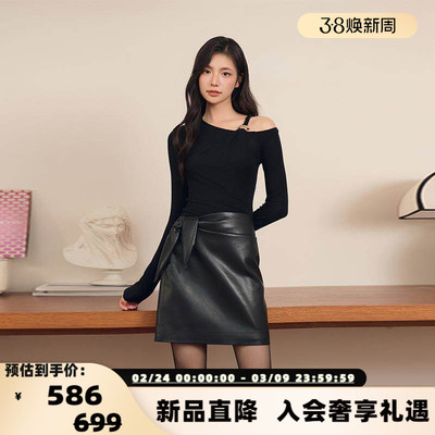 Three Quarters 女士黑色金属扣装饰天丝羊毛长袖银泰百货 301355