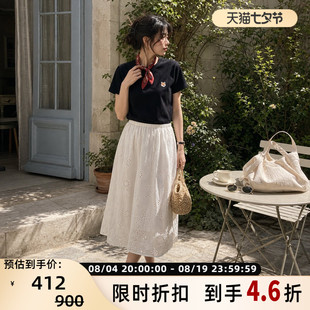 Maison Kitsune女士淑女风LOGO刺绣圆领短袖T恤甜美出街穿搭上衣
