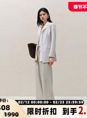 INSPIRE&STORIES 春季外套女士浅灰色通勤OL假领麻感西装银泰