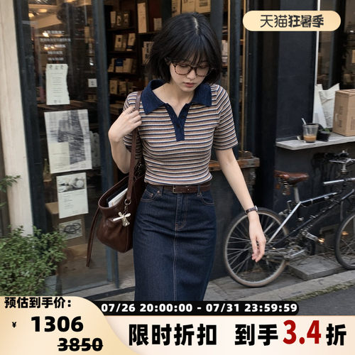 RECTO女士混搭条纹短袖POLO衫