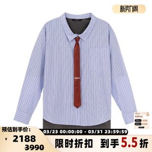 衬衫 饰条纹长袖 银泰百货301574 日常通勤女士领带装 pushBUTTON