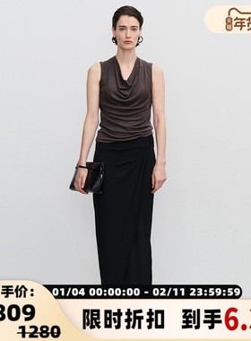 CONCISE-WHITE简白 女士黑色不规则半身裙银泰百货精品 301257