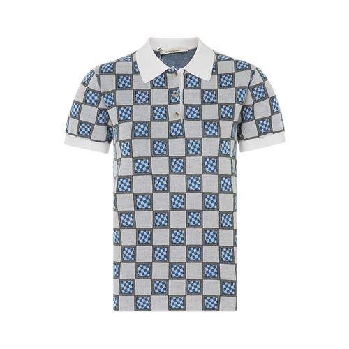 格子图案设计短袖商务套头POLO衫