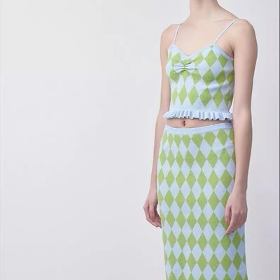 Pushbutton 春夏款女士菱形格纹针织吊带背心银泰百货精品 301596