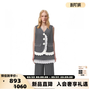 301469 女士撞色花边门襟宽松马甲银泰百货 SHRO ENRO26春夏新款