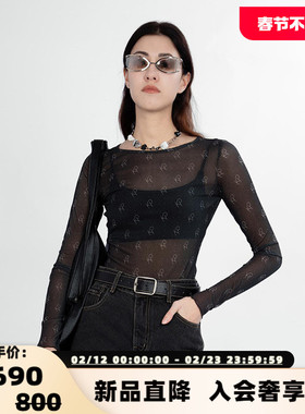 KAR PEISKOS 女士黑色轻盈圆领长袖皮肤衣银泰百货精品 301600