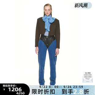 银泰百货 女士羊皮拼接锥形拼接牛仔裤 301596 春夏款 Pushbutton