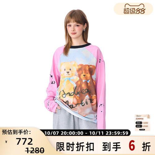 ANDREA MARTIN 新款女士前后两穿小熊印花T恤银泰百货 301489