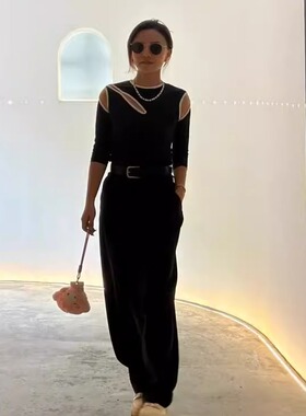 Pushbutton 春夏款女士黑色解构修身上衣T恤银泰百货精品 301596