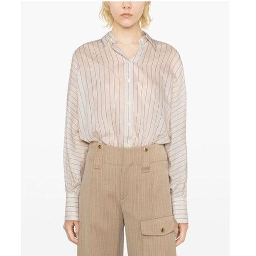 BC/BRUNELLO CUCINELLI 女士系扣质感竖条纹长袖衬衫银泰301604