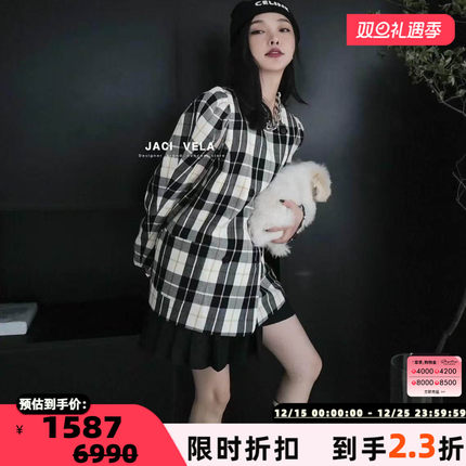 Pushbutton 秋冬款女士经典格纹西装夹克外套银泰百货精品 301596