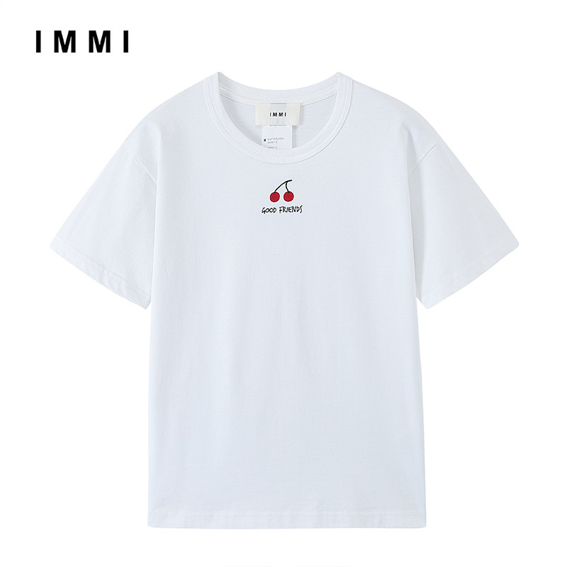 IMMI 女士超长棉樱桃刺绣T恤 300124
