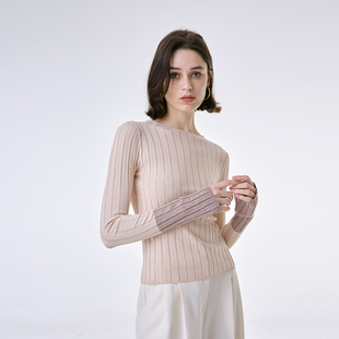 INSPIRE&STORIES粉色优雅高级感女士修身 拼色打底内搭针织衫