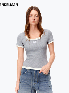 ANN ANDELMAN 25春夏女士修身拼接方领短T恤银泰百货301286