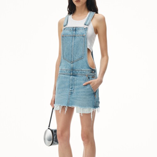 ALEXANDER WANG 夏季女直筒水洗牛仔背带裙短裙银泰百货 301604
