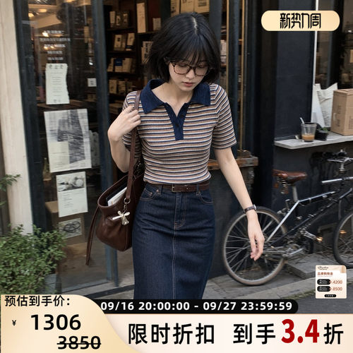 RECTO女士混搭条纹短袖POLO衫